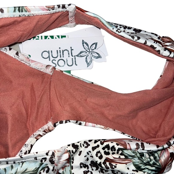 NEW Quint Soul Floral Leopard Mid Rise Lilly Cinched Bikini Bottoms Womens Sz M - Picture 5 of 6